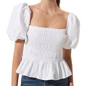 ASTR the Label Bubble Sleeve Smocked Blouse